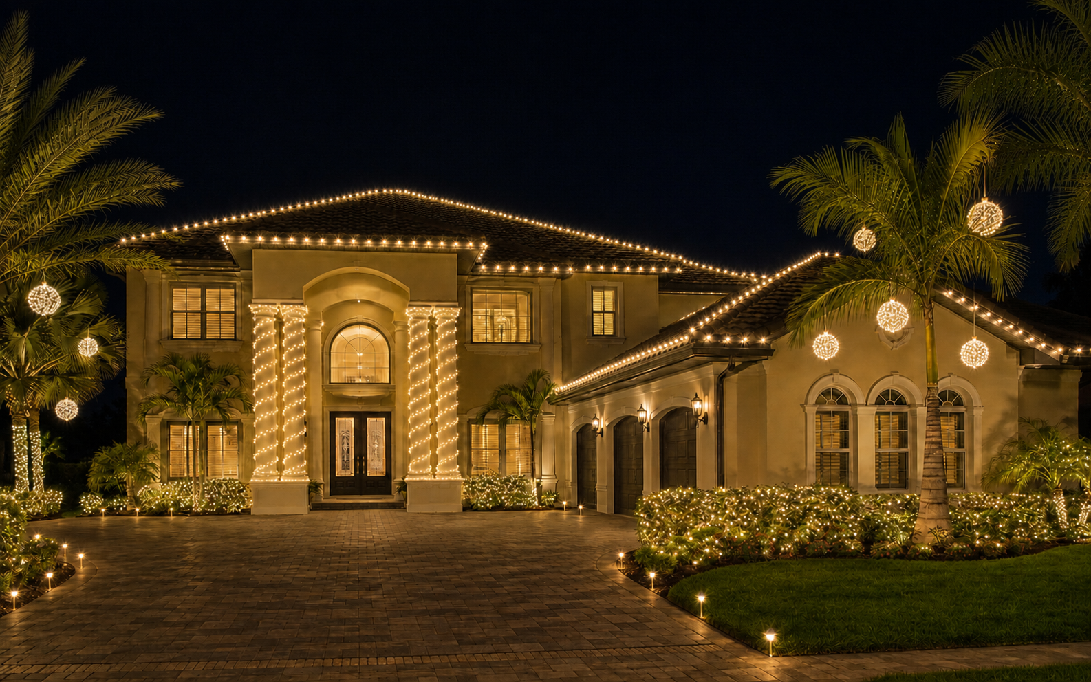 The same home after professional Christmas lighting